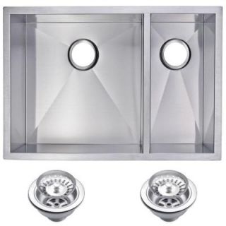 Water Creation Undermount Zero Radius Stainless Steel 29x20x10 0 Hole Double Bowl Kitchen Sink with Strainer in Satin Finish SSS UD 2920B