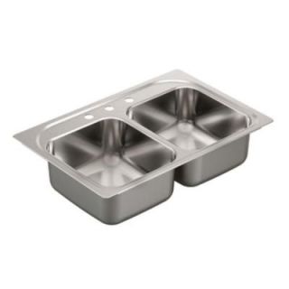 MOEN 1800 Series Drop in Stainless Steel 33x22x8 3 Hole Double Bowl Kitchen Sink G182133