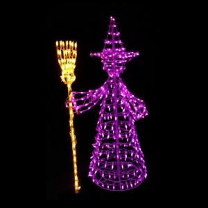 5 ft. 460 Light LED Purple and Yellow Twinkling Witch Sculpture 7407093.0