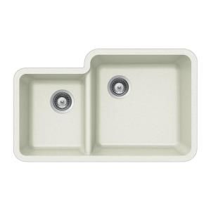 HOUZER Quartztone Undermount Composite Granite 33x7.25x20.75 0 Hole Double Bowl Kitchen Sink in Cloud S 175U CLOUD