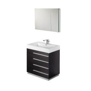 Fresca Livello 30 in. Vanity in Black with Acrylic Vanity Top in White and Medicine Cabinet FVN8030BW