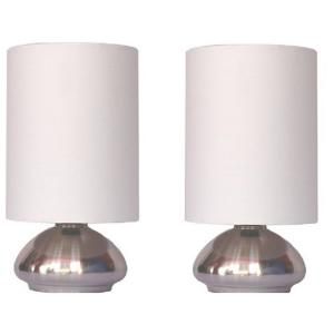 Simple Designs 9 in. Mini Touch Lamp with Shiny Silver Metal Base and Ivory Shade (1 Pair) LT2016 IVY 2PK