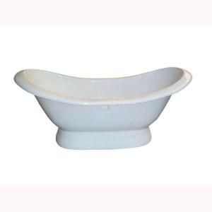 Barclay Products 5.9 ft. Cast Iron Double Slipper Tub with No Faucet Holes on Base with Center Drain in White CTDSNB WH