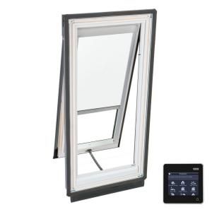 VELUX 44 1/2 x 45 1/2 in. Solar Powered Venting Deck Mount Skylight with Laminated LowE3 Glass and White Light Filtering Blind VSS S06 2004RS00