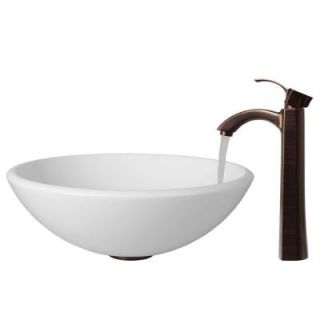 Vigo Phoenix Stone Glass Vessel Sink in White with Faucet in Oil Rubbed Bronze VGT200