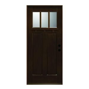 Main Door Craftsman Collection 3 Lite Prefinished Antique Mahogany Type Solid Wood Entry Door SH 703 ATQ PH LH