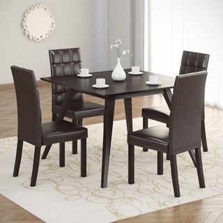 Corliving Corliving Atwood 5 piece Dining Set With Dark Brown Leatherette Seats Brown Size 5 Piece Sets