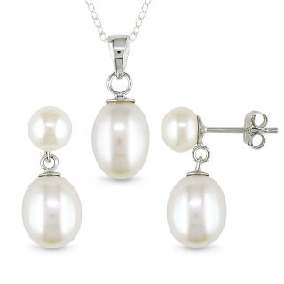 Cultured Freshwater Pearl Set, Pendant and Earring, White, Womens