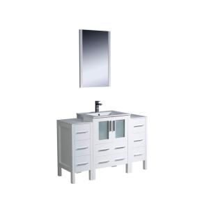 Fresca Torino 48 in. Vanity in White with Ceramic Vanity Top in White and Mirror with 2 Side Cabinets FVN62 122412WH UNS