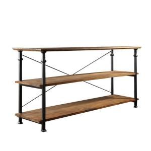 HomeSullivan Rustic Wood TV Stand with Wroght Iron Supports 403228 05S