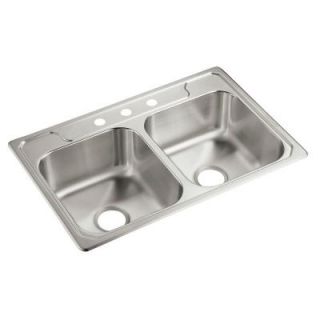 STERLING Middleton Stainless Steel 33x22x7 3 Hole Double Bowl Kitchen Sink 14707 3 NA