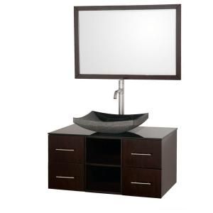 Wyndham Collection Abba 36 in. Vanity in Espresso with Glass Vanity Top in Black and Mirror WCSB90036ESSMGS1