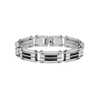 Mens Stainless Steel & Black IP Cable Link Bracelet, White