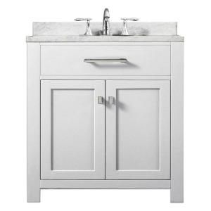 Water Creation Madison 30 in. Vanity in Modern White with Marble Vanity Top in Carrara White MADISON30W