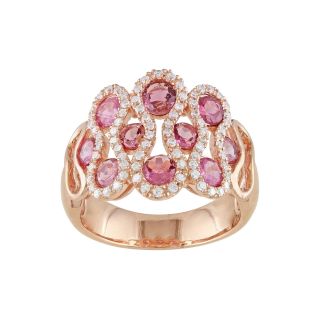 Genuine Pink Tourmaline & CZ Swirl Ring, Womens