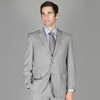 Grey And Black Plaid 2 button Wool And Silk Blend Suit