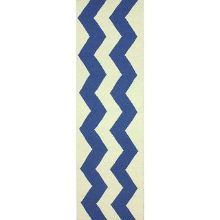 Nuloom Flatweave Wool Zig Zag Blue Runner Rug (26 X 8)