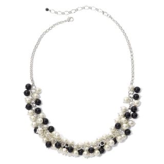 Vieste Jet Black Stone & Simulated Pearl Cluster Necklace