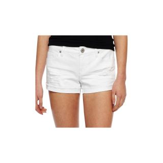 Sapphire Ink Destructed Roll Fray Shorts, White, Womens