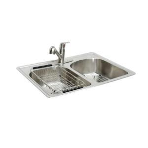 Glacier Bay All in One Top Mount Stainless Steel 33x22x8 2 Hole Double Bowl Kitchen Sink SM2033 F