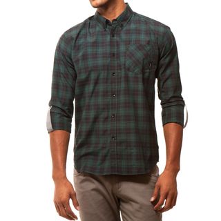 191 Unlimited Mens Plaid Convertible Sleeve Slim Fit Woven Shirt