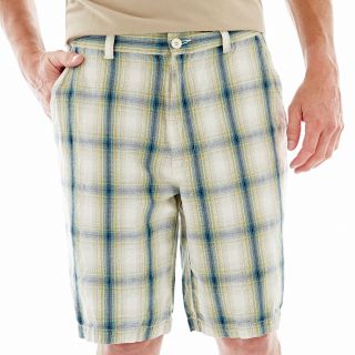 St. Johns Bay Linen Shorts, Sage Plaid, Mens