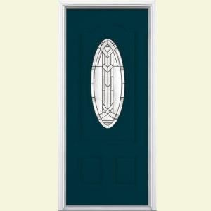 Masonite Chatham Three Quarter Oval Lite Painted Smooth Fiberglass Entry Door with Brickmold 31022