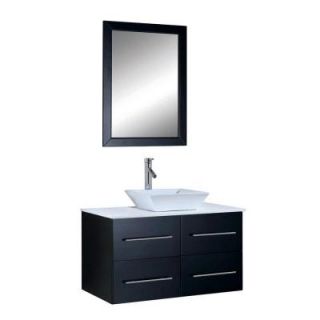 Virtu USA Marsala 35 in. Single Basin Vanity in Espresso with Stone Vanity Top in White and Mirror DISCONTINUED MS 565 S ES
