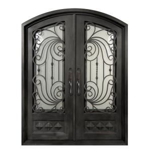 Iron Doors Unlimited Mara Marea 3/4 Lite Painted Silver Pewter Decorative Wrought Iron Entry Door IM6282REPS