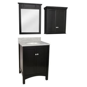 Foremost Haven 25 in. Vanity in Espresso with Granite Vanity Top and Mirror in Napoli and Wall Cabinet TREA2422COMBO4
