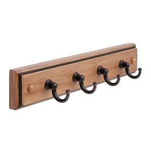 Amerock 9 in. Honey Pine Key and Gadget Rack with Oil Rubbed Bronze Hooks H55590 HORB