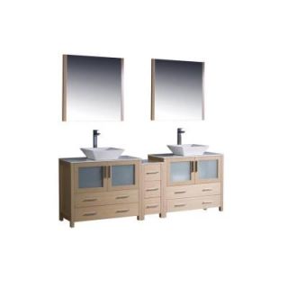 Fresca Torino 84 in. Double Vanity in Light Oak with Glass Stone Vanity Top in White and Mirrors FVN62 361236LO VSL