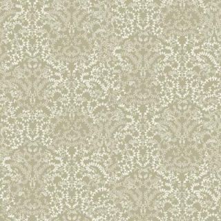 The Wallpaper Company 56 sq. ft. Metallic Pewter and White Modern Lace Damask Effect Wallpaper WC1283623