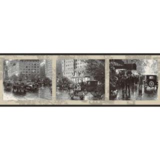 The Wallpaper Company 6.875 in. x 15 ft. Black and White Nostalgic City Border WC1283425