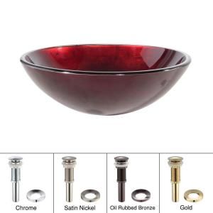 KRAUS Glass Vessel Sink in Irruption Red with Pop up Drain and Mounting Ring in Chrome GV 200 CH