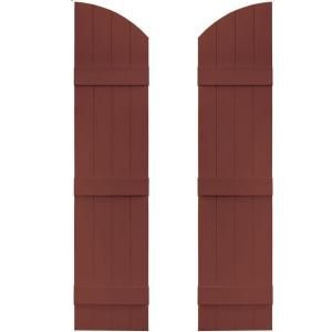 Builders Edge 14 in. x 57 in. Board N Batten Shutters Pair, Four Boards Joined with Arch Top #027 Burgundy Red 090140057027