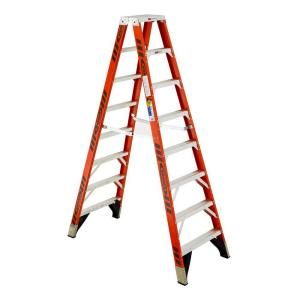 Werner 8 ft. Fiberglass Twin Step Ladder with 375 lb. Load Capacity Type IAA Duty Rating T7408