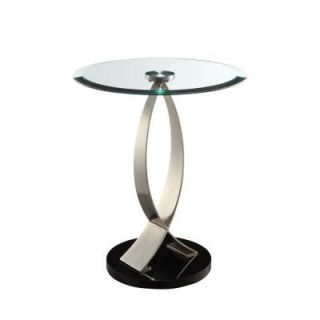 Powell Brushed Chrome Black Poly and Glass Round Chairside Table 317 894