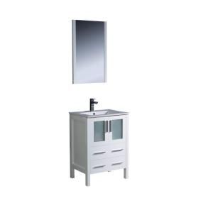 Fresca Torino 24 in. Vanity in White with Ceramic Vanity Top in White and Mirror FVN6224WH UNS