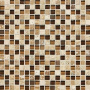 Daltile Stone Radiance Caramel Travertino 12 in. x 12 in. x 8 mm Glass and Stone Mosaic Blend Wall Tile SA585858MS1P