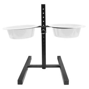 Platinum Pets 12 Cup Wrought Iron Adjustable Double Feeder with Extra Wide Rimmed Bowls in White ADDS96WHT
