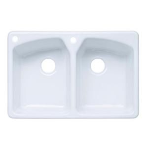 KOHLER Tanager Self Rimming Cast Iron 33x22x9.625 2 Hole Kitchen Sink in White K 6491 2L 0