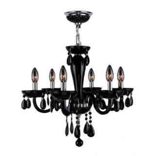 Worldwide Lighting Gatsby Collection 6 Light Chrome Chandelier with Black Crystal Hand blown Glass W83128C22 BL