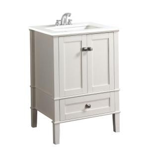 Simpli Home Chelsea 24 in. Vanity in Soft White with Quartz Marble Vanity Top in White and Undermounted Rectangular Sink NL HHV029 24 2A