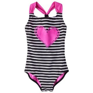 Girls 1 Piece Heart Swimsuit   Pink/Black XL