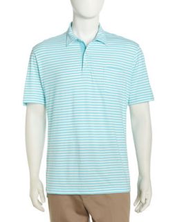 Short Sleeve Striped Jersey Polo, White/Blue