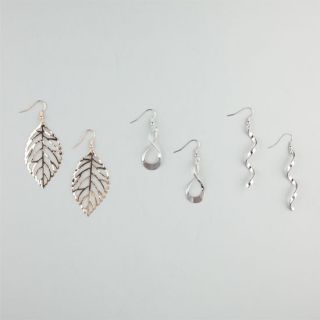 3 Pairs Infinity Twist/Metal Leaf Earrings Silver One Size For Women 2