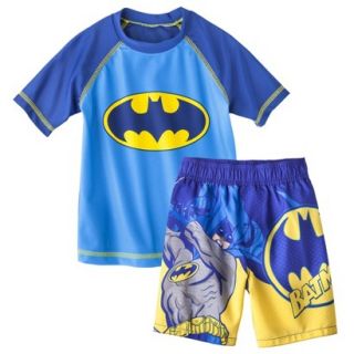 Batman Toddler Boys Short Sleeve Rashguard and Swim Trunk Set   Blue 4T