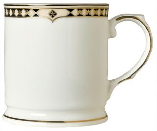 Syracuse China 9.75 oz Coffee Mug w/ Baroque Pattern & International Shape, Bone China Body