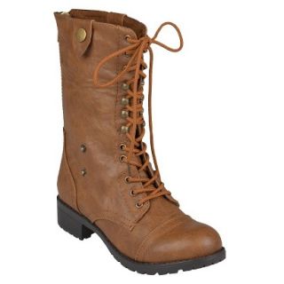 Womens Bamboo By Journee Fold Over Combat Boots   Camel 7